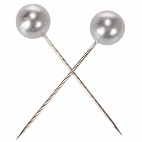 Épingles décoratives argentées avec tête perle Ø20mm, 90mm, lot de 6 | Floristik24.fr