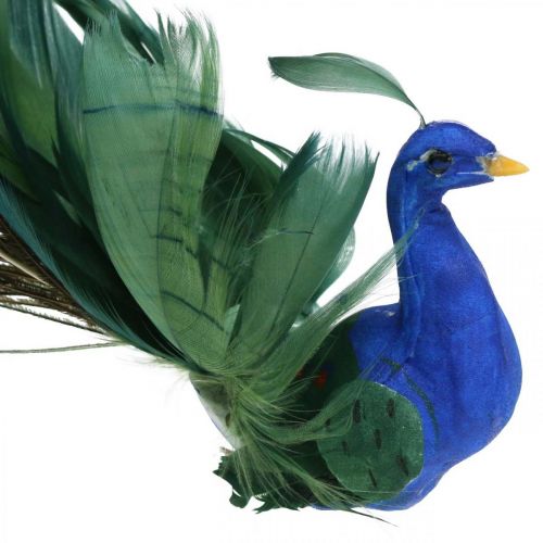 Oiseau de paradis, paon à pincer, oiseau plume, décoration oiseau bleu, vert, coloré H8.5 L29cm