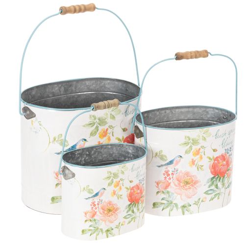 Pot de fleurs ovale vintage printanier, en métal, 26 x 22 x 17 cm, lot de 3 acheter | Floristik24.fr