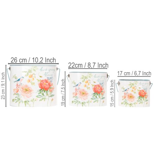 Pot de fleurs ovale vintage printanier, en métal, 26 x 22 x 17 cm, lot de 3 | Floristik24.fr