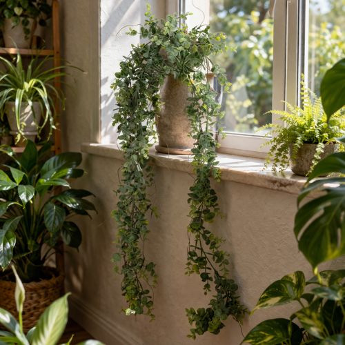 Article Guirlande d'eucalyptus artificiel suspendue, plante décorative intérieure et extérieure, 92 cm