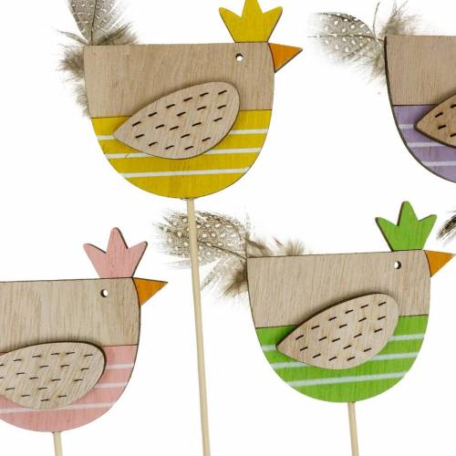 Floristik24 Bouchons de plantes Bouchons décoratifs poulet coloré Décoration de Pâques poule en bois 14 pièces