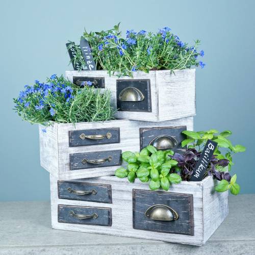Floristik24 Jardinières bois métal blanc 40/36/32cm 3 pcs