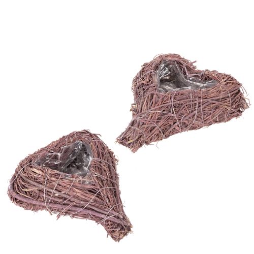 Lot de 2 coupelles en forme de cœur en branches avec film plastique, 14 cm acheter | Floristik24.fr