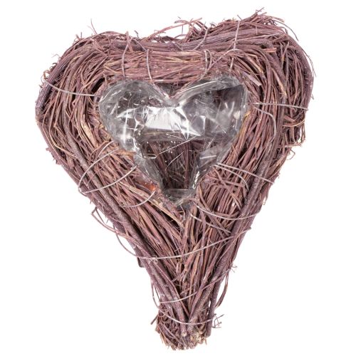 Lot de 2 coupelles en forme de cœur en branches avec film plastique, 14 cm | Floristik24.fr