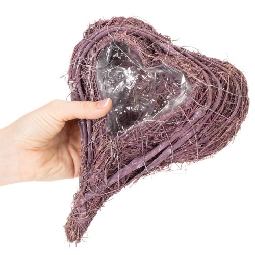 Coeur à planter en matière végétale avec film plastique, 24 cm, couleur violet | Floristik24.fr