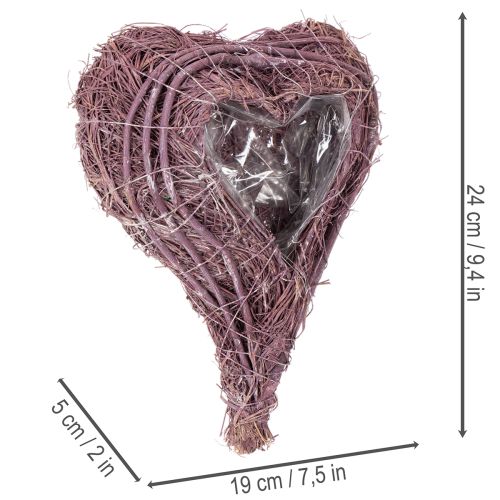 Coeur à planter en matière végétale avec film plastique, 24 cm, couleur violet | Floristik24.fr