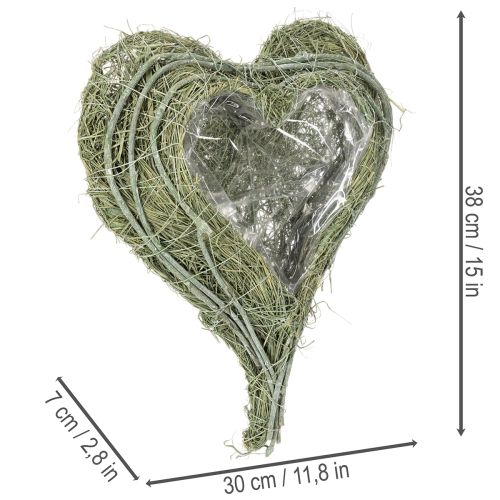 Coupe cœur en herbe naturelle avec film plastique, 38 cm, vert | Floristik24.fr