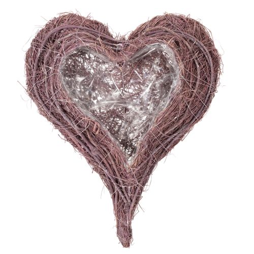 Coupe décorative en branches en forme de cœur avec insert en plastique 37 cm, violet | Floristik24.fr