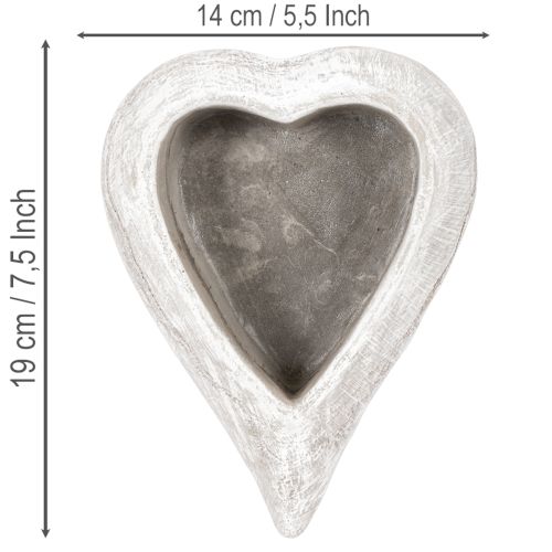 Bol décoratif en forme de cœur, gris ; petit pot de fleurs en forme de cœur, 19 cm | Floristik24.fr