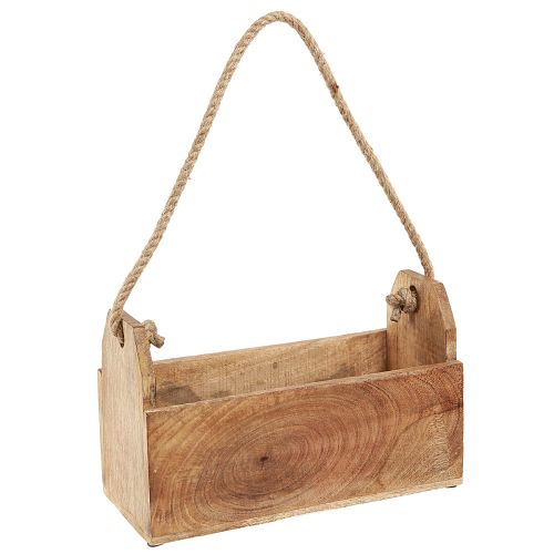 Jardinière en bois avec poignée, carrée, jute naturelle 27x12x17cm