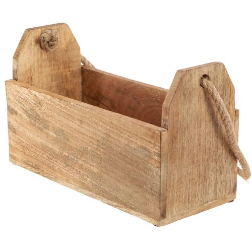 Article Jardinière en bois avec poignée, carrée, jute naturelle 27x12x17cm