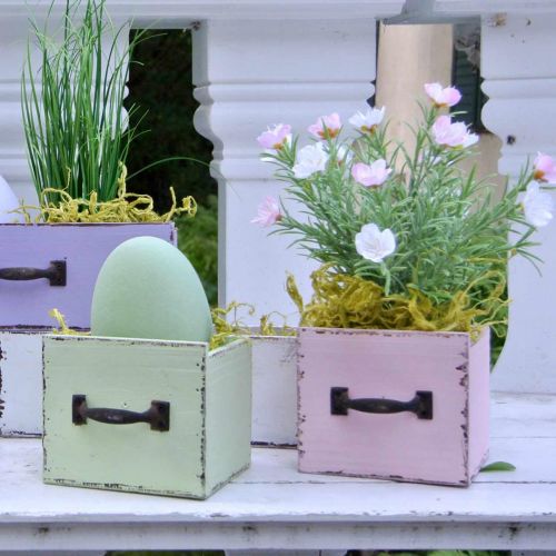 Article Tiroir décoratif à planter bois rose shabby chic 12.5×12.5×10cm