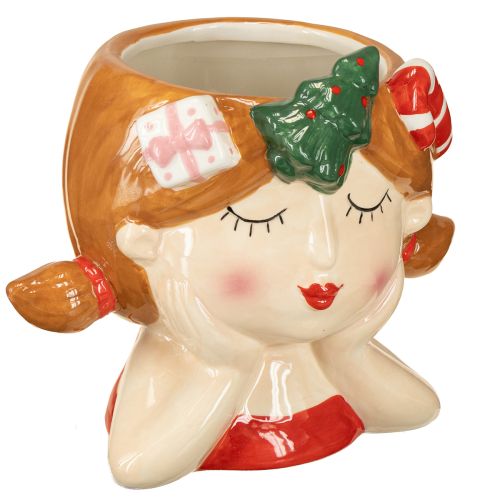 Tête de plante en céramique fille jardinière décorative Noël H17cm