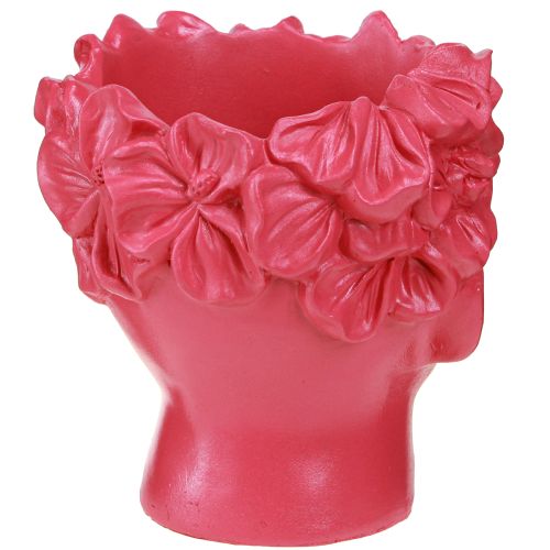Article Tête de plante en polyrésine, pot de fleurs, rose, 13,5 x 13 x 14 cm