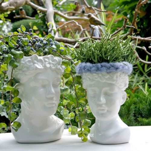Floristik24 Vase à fleurs tête de plante buste femme en céramique blanche H19cm