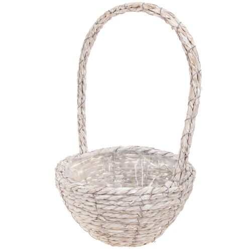 Article Panier à plantes avec anse en paille en blanc naturel Ø23/28 Lot de 2