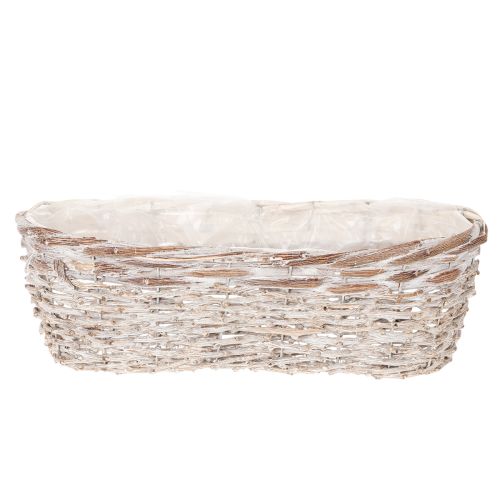Corbeille ovale en osier blanc avec doublure plastique - 37 cm | Floristik24.fr