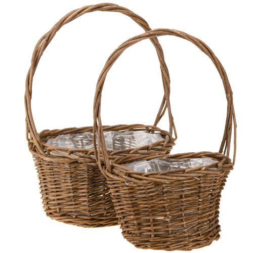 Panier à plantes avec anse ovale en osier marron 28/24 cm lot de 2