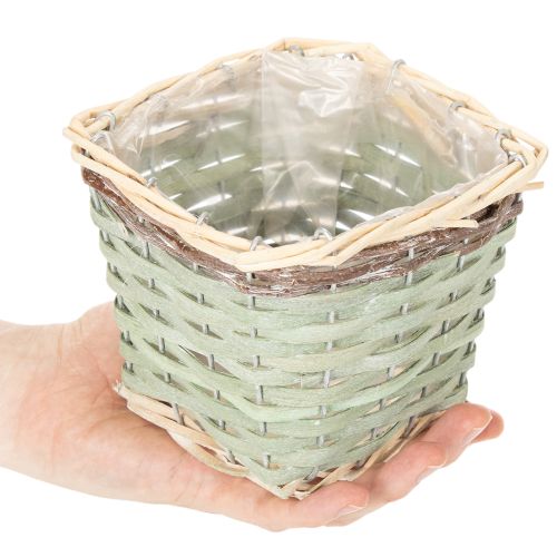 Set de 4 cache-pots carrés en bois avec doublure plastique 14cm | Floristik24.fr
