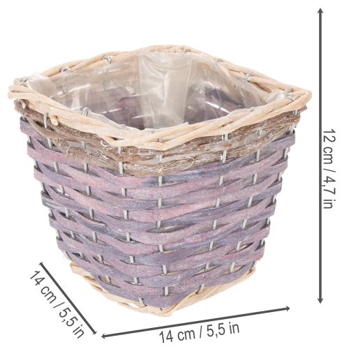 Set de 4 cache-pots carrés en bois avec doublure plastique 14cm | Floristik24.fr
