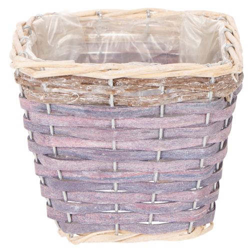 Set de 4 cache-pots carrés en bois avec doublure plastique 14cm | Floristik24.fr