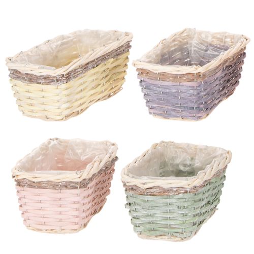 Lot de 4 paniers rectangulaires en bois avec film plastique intégré 25 cm | Floristik24.fr