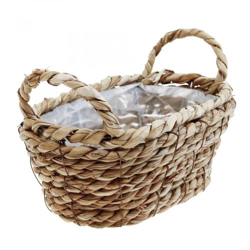 Floristik24 Panier à plantes corbeille en jonc de mer avec anses décoration ovale 23×13×9cm