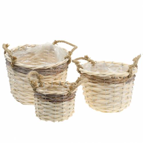 Floristik24 Panier à plantes avec anses en jute Ø24 / 20 / 14,5cm, lot de 3