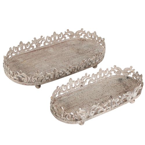 Floristik24 Plateau décoratif ovale aspect antique gris rouille 26/21cm lot de 2 pièces