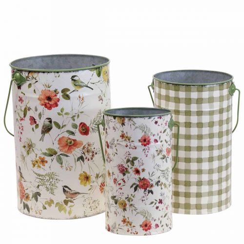 Article Cache-pot vintage décoratif seau en métal Ø18/15/12cm lot de 3