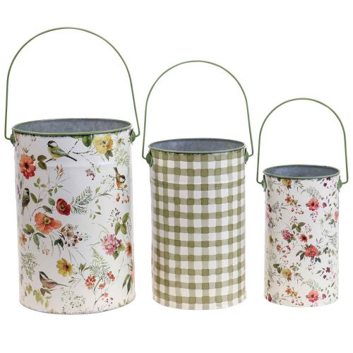 Cache-pot vintage décoratif seau en métal Ø18/15/12cm lot de 3