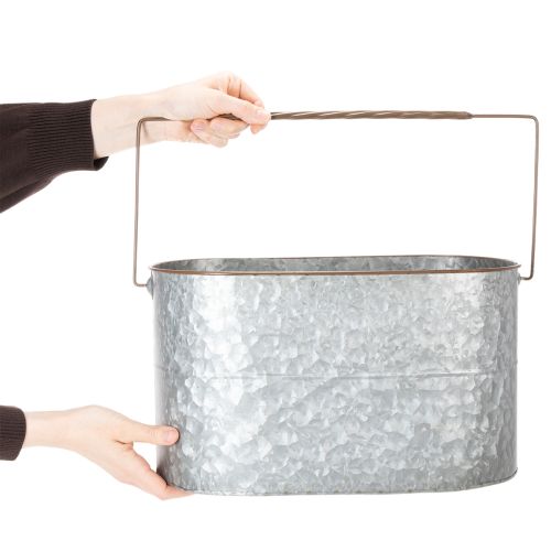 Article Pot de fleurs avec anse, pot en métal, jardinière, argenté, marron, H 22/20 cm L 42/40 cm, lot de 2