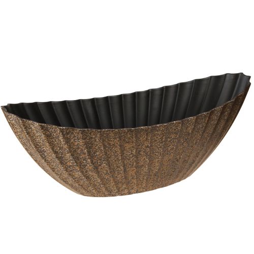 Jardinière ovale rainurée anthracite doré 41,5×16×16cm