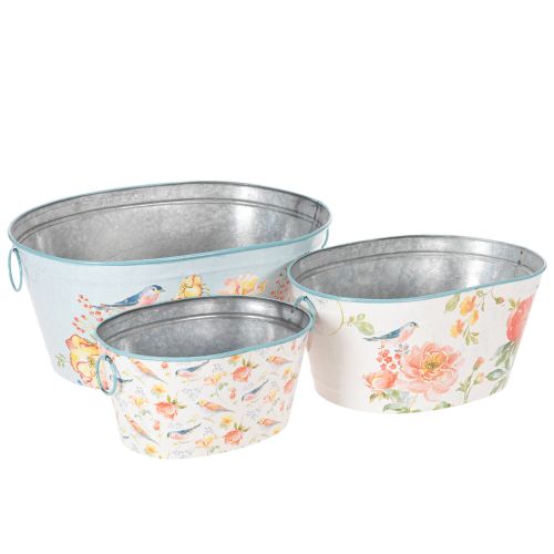 Pots de fleurs, printemps, jardinières pour fleurs/oiseaux, récipient ovale en métal L39/31/24,5 cm, lot de 3 acheter | Floristik24.fr
