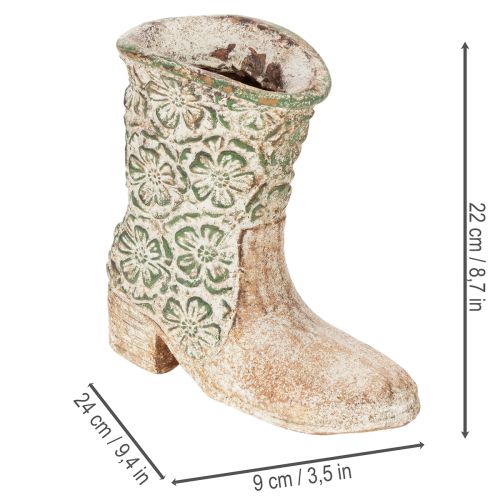 Jardinière en forme de botte western vintage 24 cm en poly-résine avec motif floral | Floristik24.fr