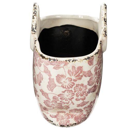Article Pot décoratif avec anse, motif floral, 21 cm