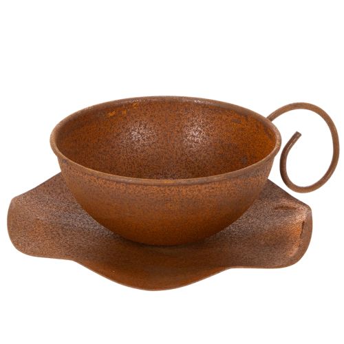 Pot de fleurs avec soucoupe, finition rouille, Ø 19,5 cm, H 8 cm