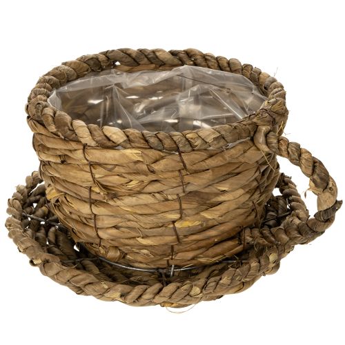 Pot de plantation avec soucoupe, petit panier de plantation en paille, Ø17cm H13cm