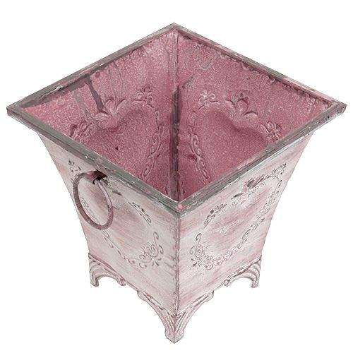 Floristik24 Cache-pot en tôle carré rose 16,7cm x 16,7cm H16,5cm