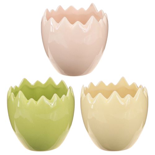 Floristik24 Pot de fleurs en forme d'œuf à bord irrégulier pour une décoration originale sur rebord de fenêtre ou table, 9 cm, lot de 3