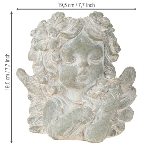 Article Pot de fleurs en pierre moulée représentant un ange, décoration funéraire, 19,5 × 12 × 19,5 cm
