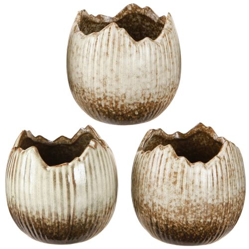 Article Cache-pot en céramique œuf cassé crème marron Ø9,5 cm 3 pièces