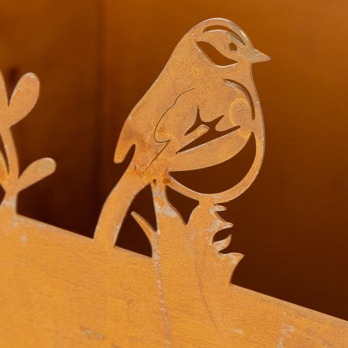 Pot de fleurs en métal avec oiseaux, jardinière, printemps, finition rouille, hauteur 15,5 cm | Floristik24.fr