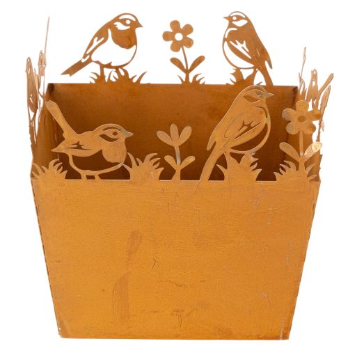 Pot de fleurs en métal avec oiseaux, jardinière, printemps, finition rouille, hauteur 15,5 cm | Floristik24.fr