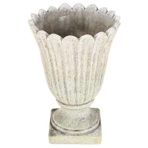 Cache-pot en pierre reconstituée trophée style antique gris Ø17,5cm H25cm