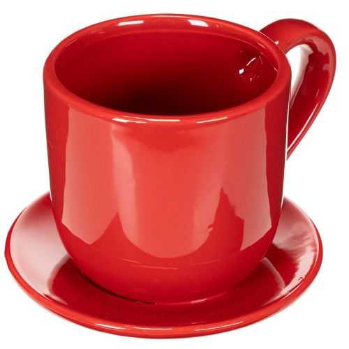 Tasse décorative rouge avec soucoupe intégrée en céramique 17 cm | Floristik24.fr