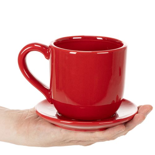 Tasse décorative rouge avec soucoupe intégrée en céramique 17 cm | Floristik24.fr