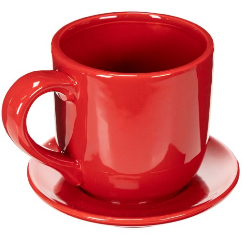 Tasse décorative rouge avec soucoupe intégrée en céramique 17 cm | Floristik24.fr