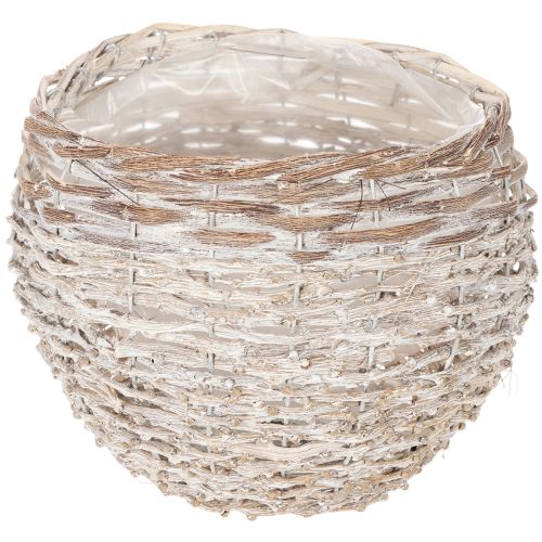 Décoratif panier rond en osier blanc 23 cm avec doublure plastique intégré